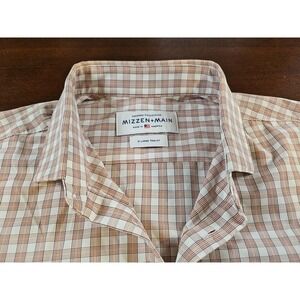 Mizzen Main Shirt Mens X-Large Trim Fit Made in USA Brown Red Gold Grid Check